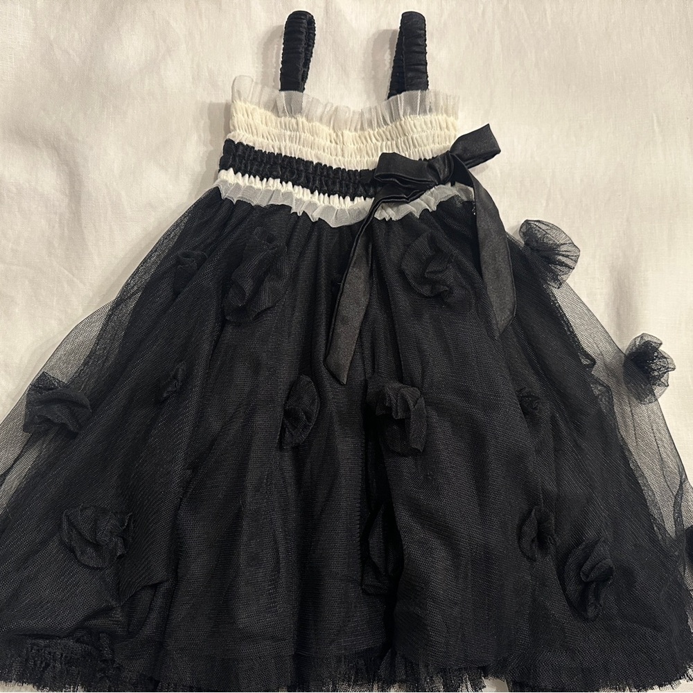 Elegant Black and White Dress with Tulle Accents